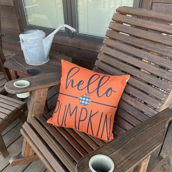 Throw Pillow Covers Orange Pumpkin Cottage Farmhouse Thanksgiving Fall Decor 18" - Picture 7 of 10